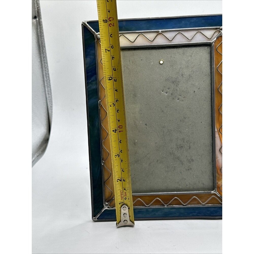 Handmade Stained Glass Picture Frame 5” By 7” Blue Brown - Picture 13 of 14